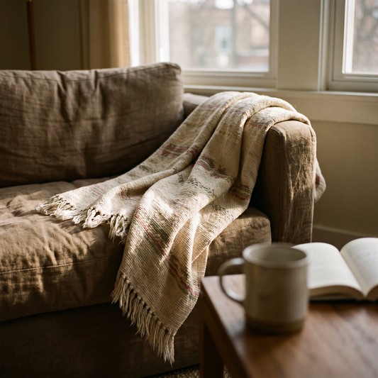 Soft lightweight throw blanket on a couch