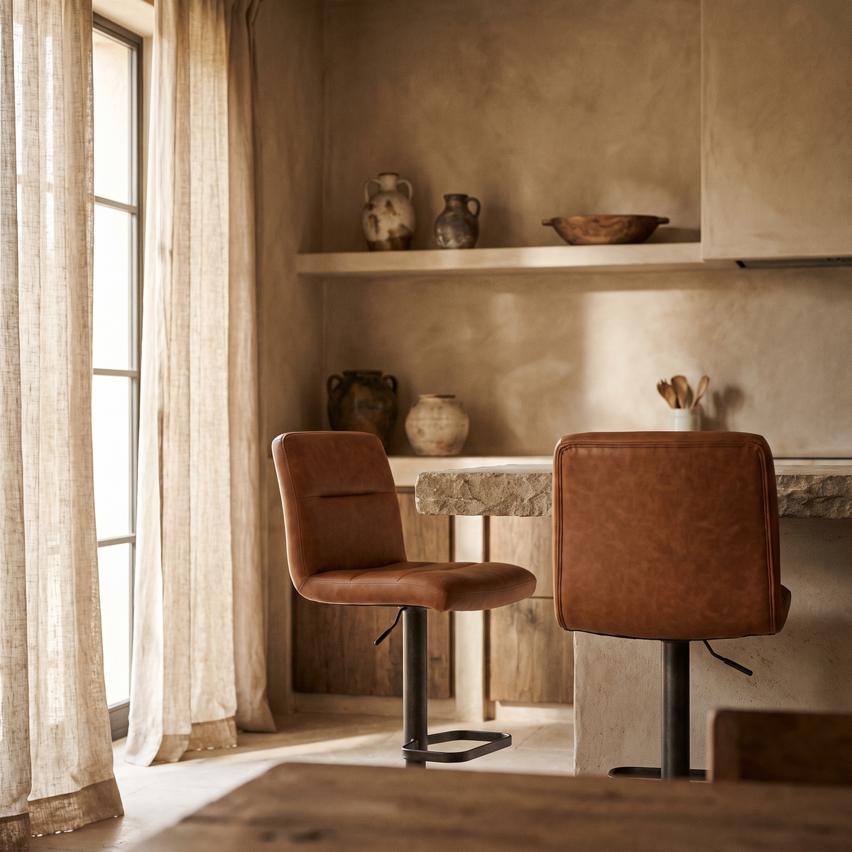 Upholstered leather kitchen bar chairs