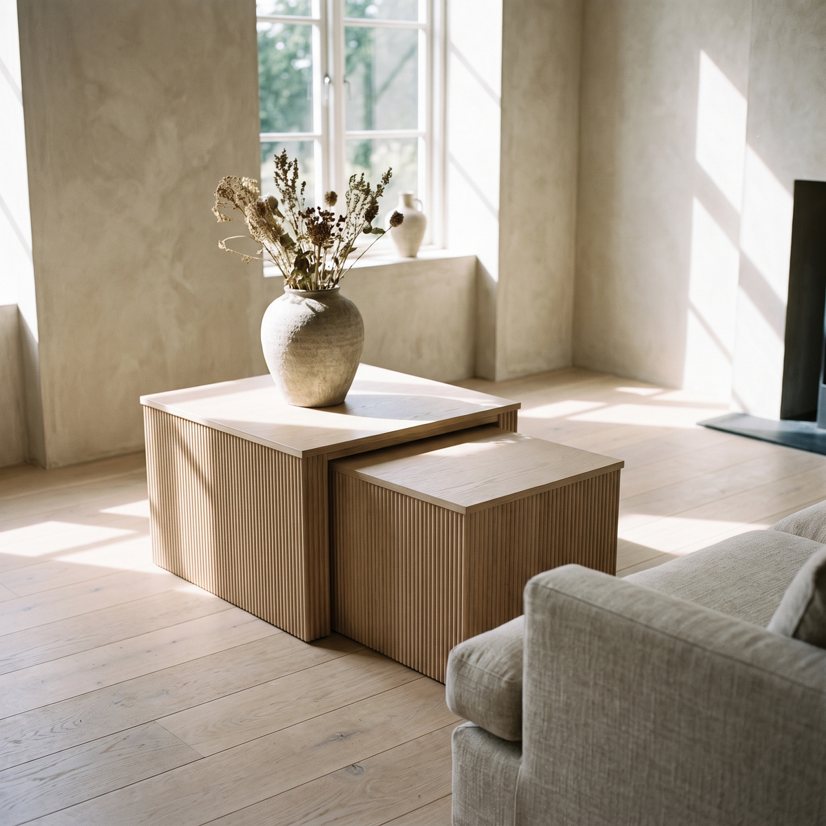 Set of two fluted nesting coffee tables