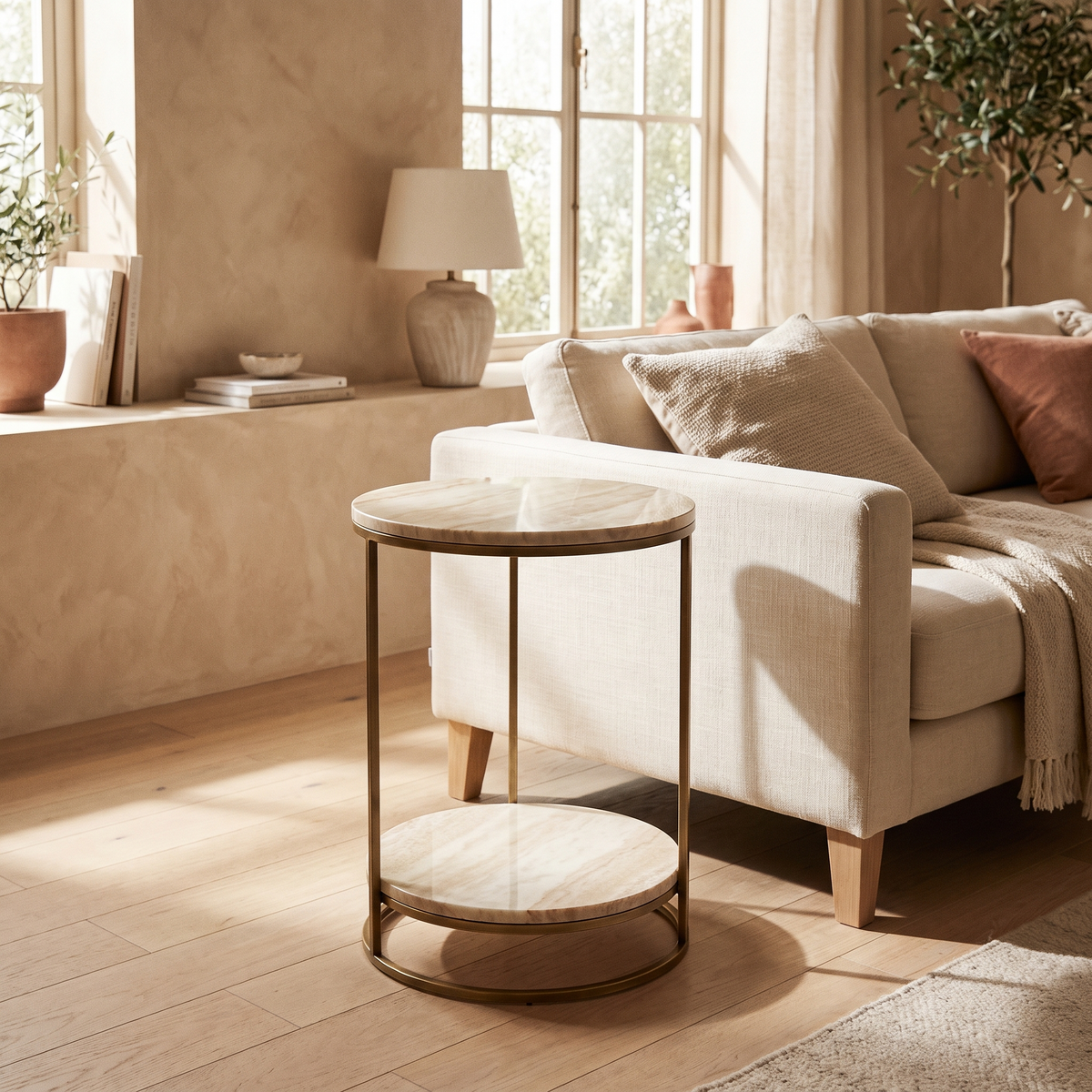 Round faux marble C shaped side table