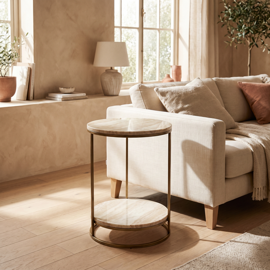 Round faux marble C shaped side table