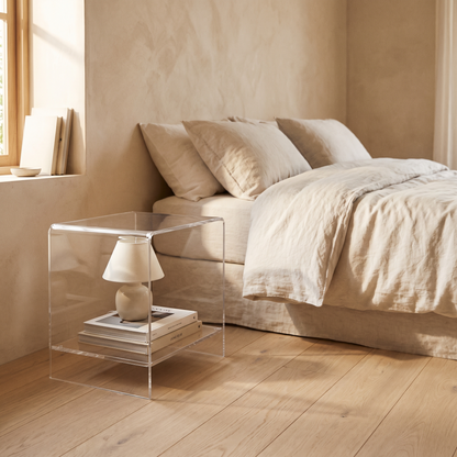 Clear acrylic bedside side table