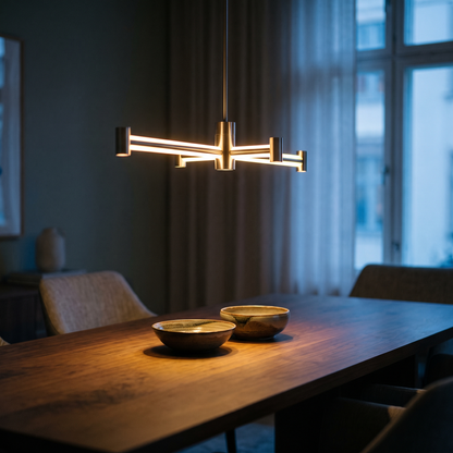 LED pendant light over a dining table