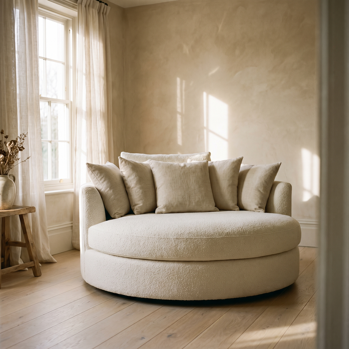 Round deep seat cloud sofa with cushions