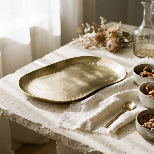 Gold toned decorative serving tray