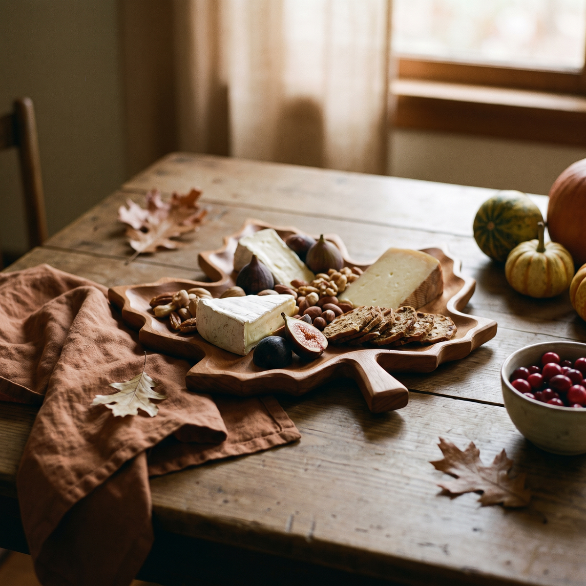 Maple leaf shaped wooden serving tray