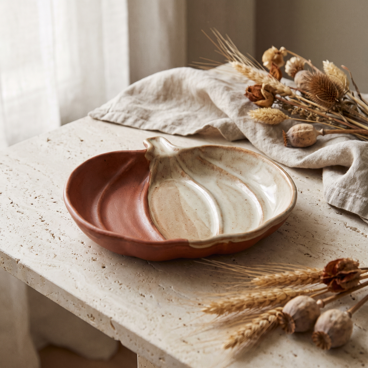 Ceramic pumpkin shaped serving dish