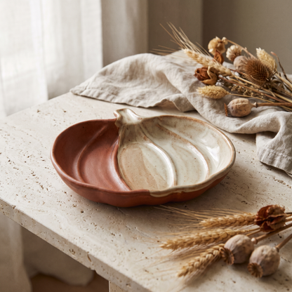 Ceramic pumpkin shaped serving dish