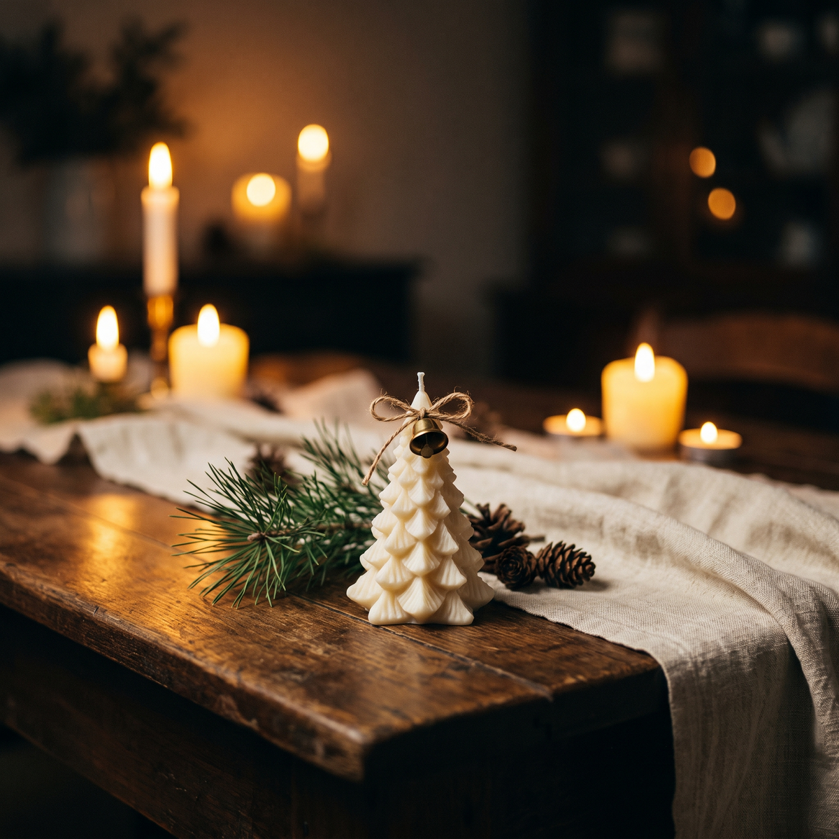 Christmas tree soy wax candle with bell decor