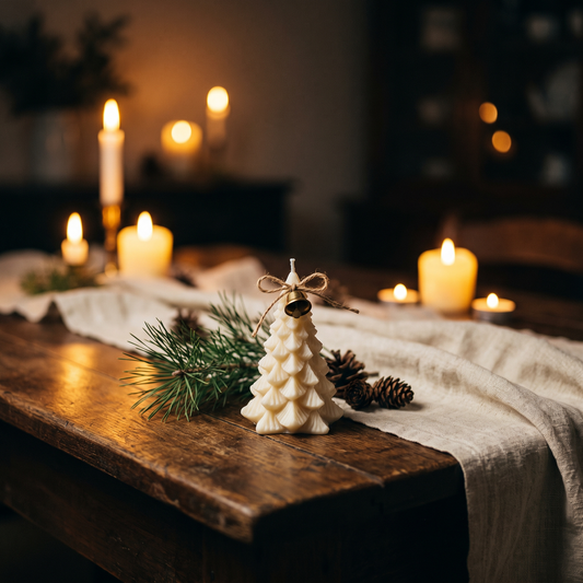 Christmas tree soy wax candle with bell decor