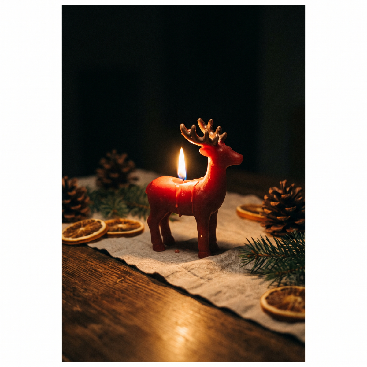 Red deer shaped festive scented candle