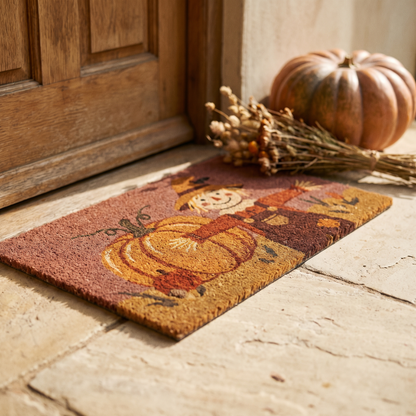 Pumpkin and scarecrow autumn welcome doormat