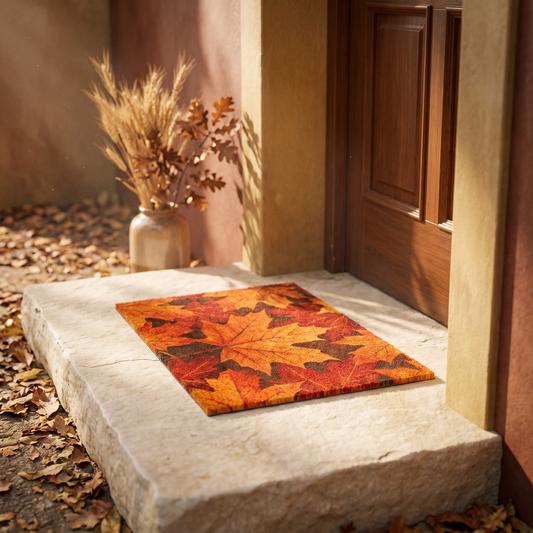 Orange and red maple leaf seasonal doormat