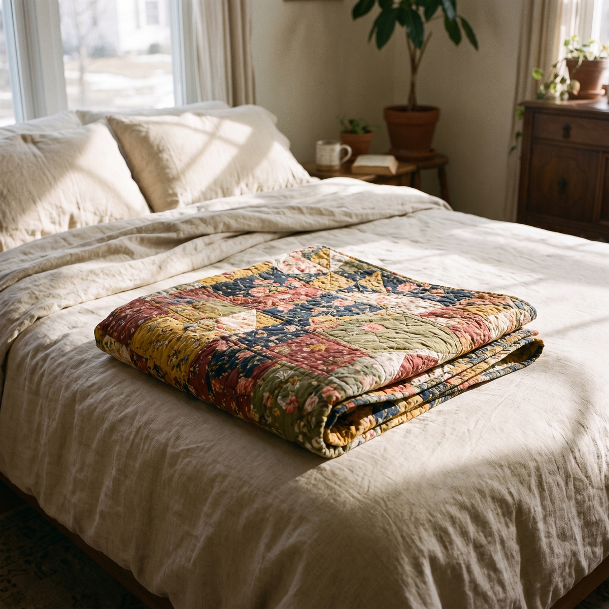 Patchwork Floral Quilted Throw lifestyle