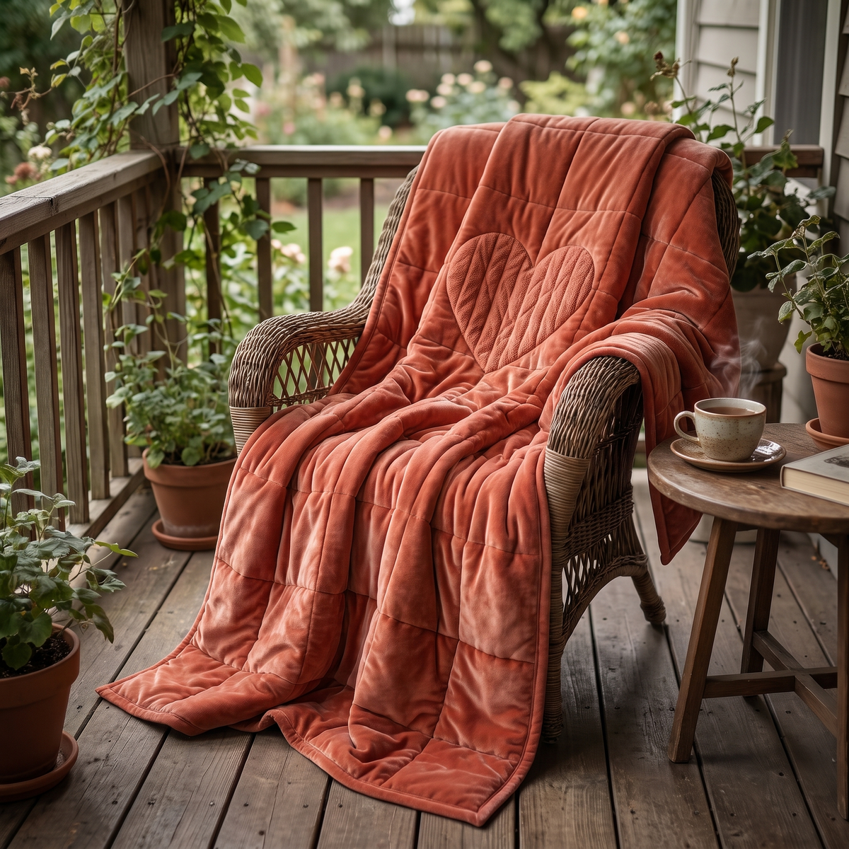 Coral Velvet Heart Knit Throw lifestyle