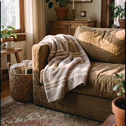 Cotton Blend Striped Throw Blanket lifestyle