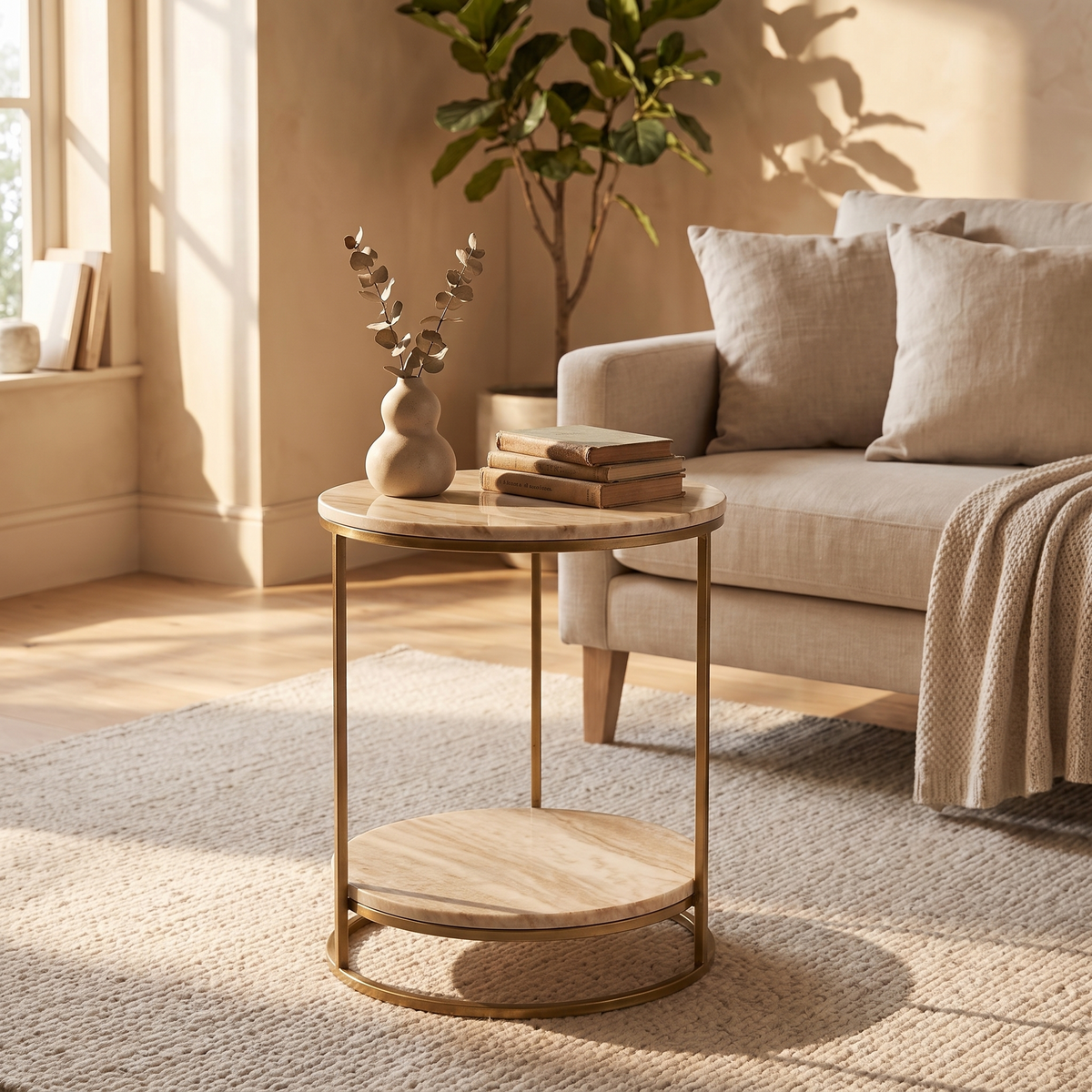 Faux Marble C Shaped Side Table lifestyle