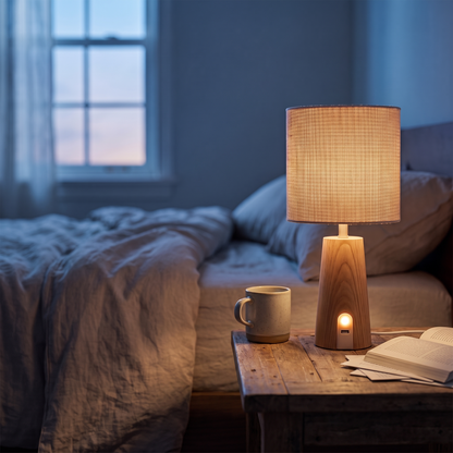 Wooden USB Bedside Table Lamp lifestyle