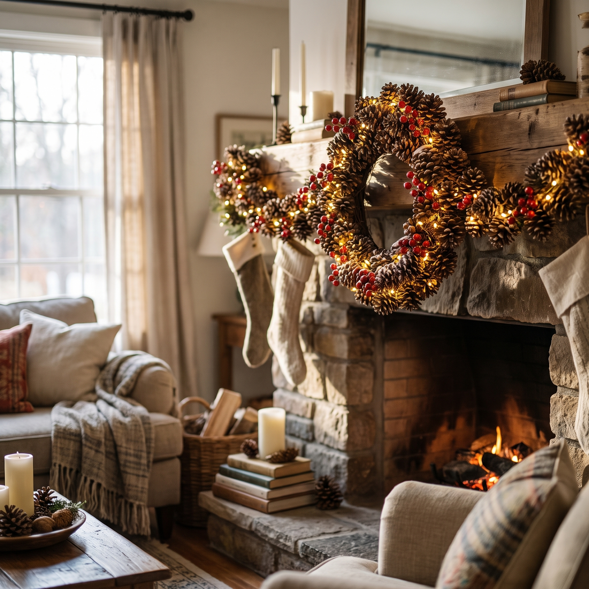 LED Pinecone Christmas Wreath lifestyle