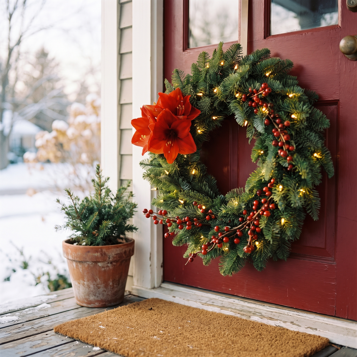 Red Flower Christmas Wreath lifestyle