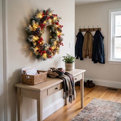 LED Pinecone Berry Wreath lifestyle