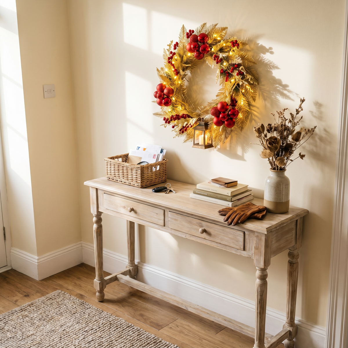 Golden Lit Christmas Wreath lifestyle
