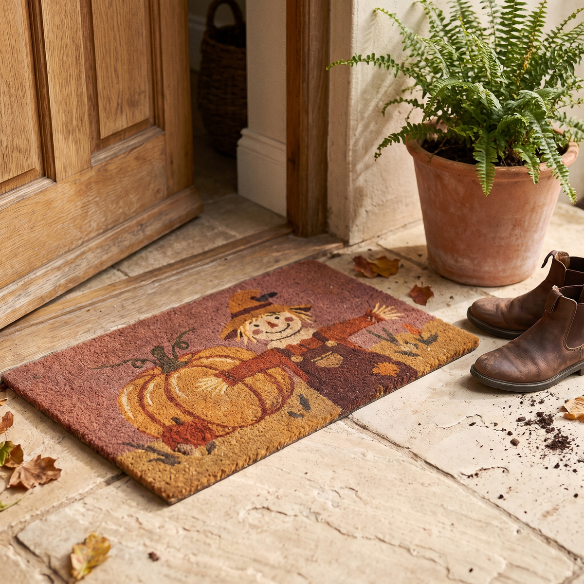 Happy Fall Pumpkin Doormat lifestyle