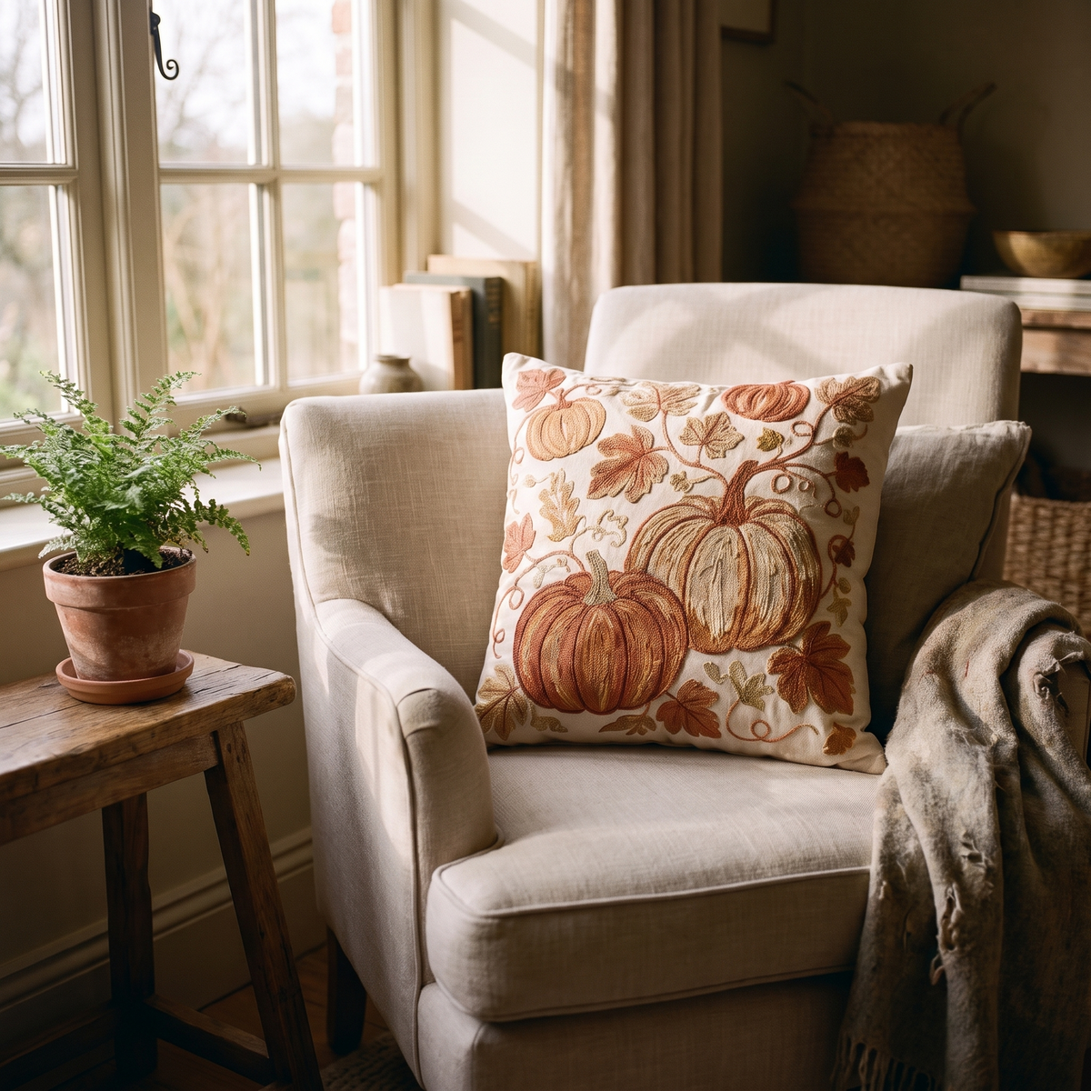 Embroidered Pumpkin Cushion Cover lifestyle