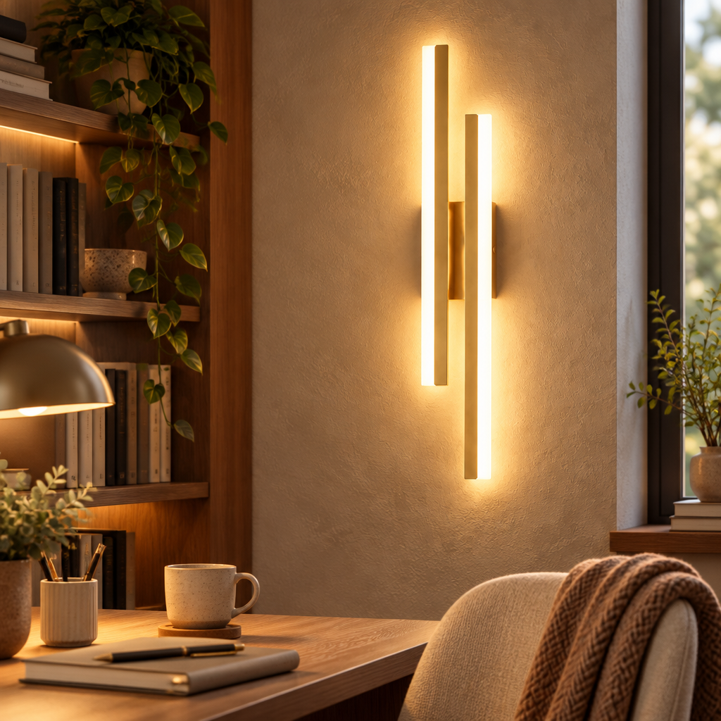 Study Room LED Wall Light glowing above a reading nook