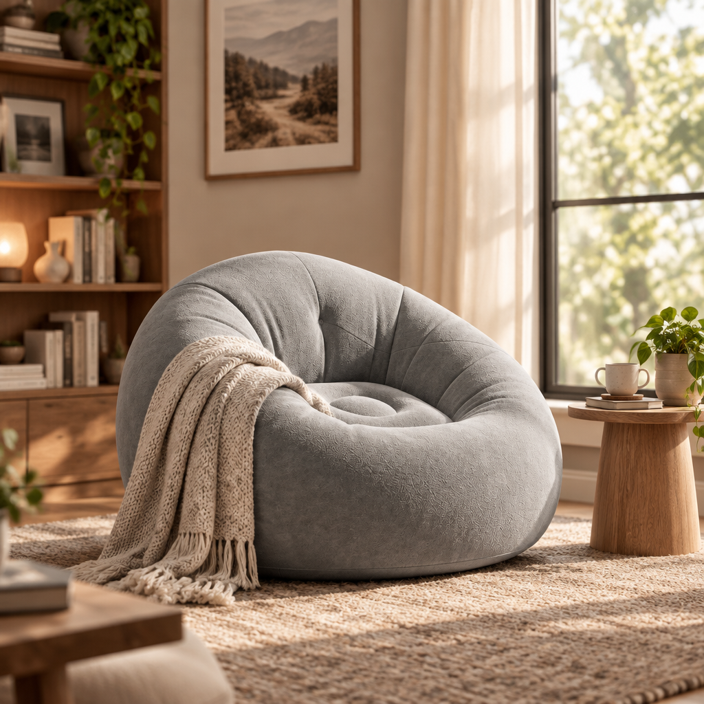 Inflatable Flocked Lazy Sofa in a cozy living room corner
