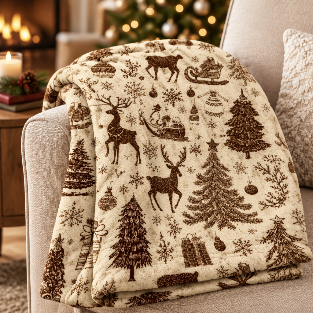 Whimsical Holiday Scene Blanket close-up folded detail