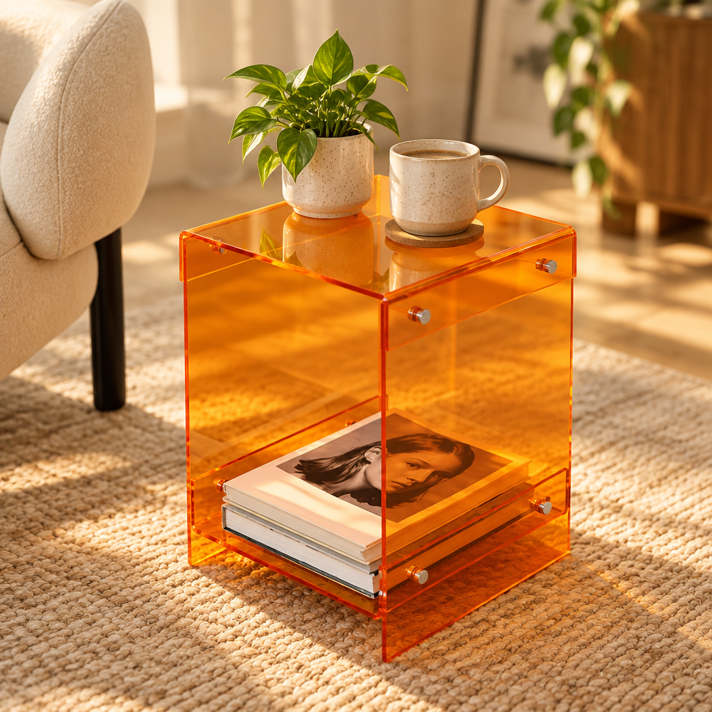 Acrylic Double-Deck Side Table close-up detail