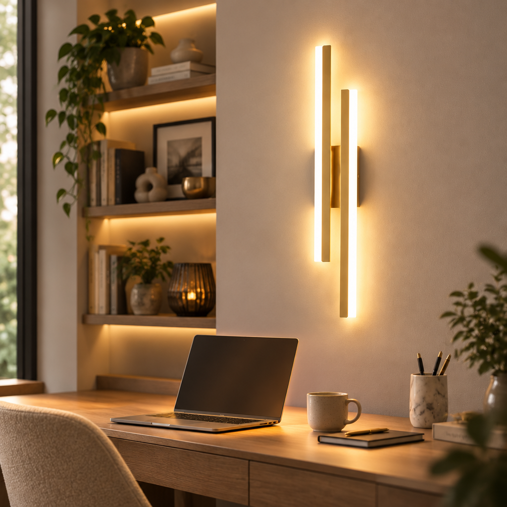 Study Room LED Wall Light illuminating a home office nook