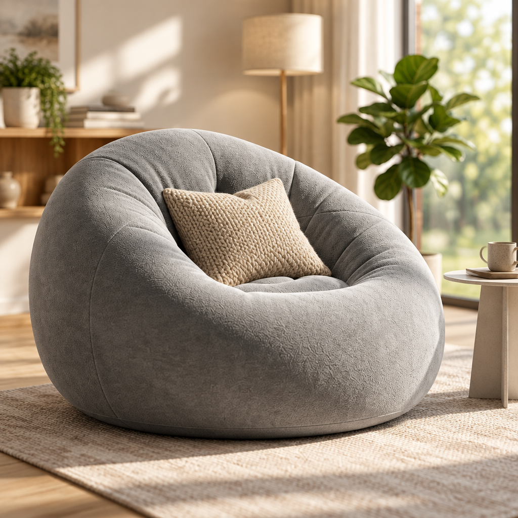 Inflatable Flocked Lazy Sofa close-up with throw pillow