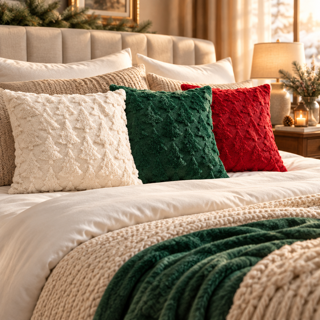 Plush Winter Pillowcase on a luxurious bed