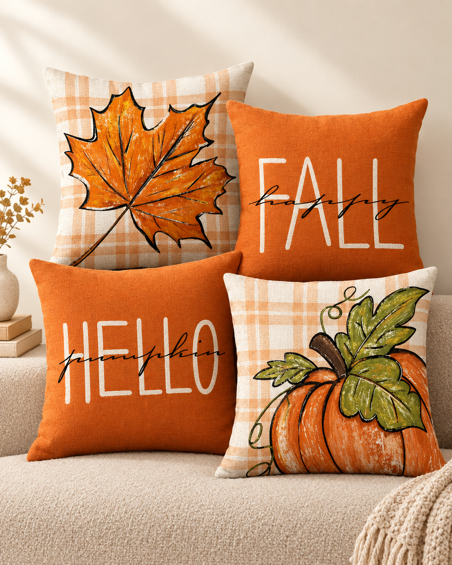 Pumpkin Stripe Pillow Cover Set studio still