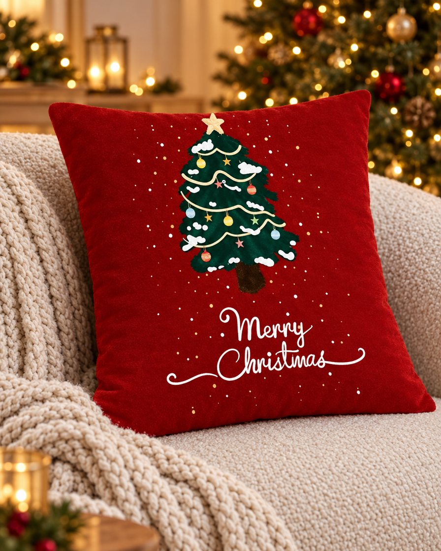 Elegant Rectangle Christmas Pillowcase on a cozy sofa