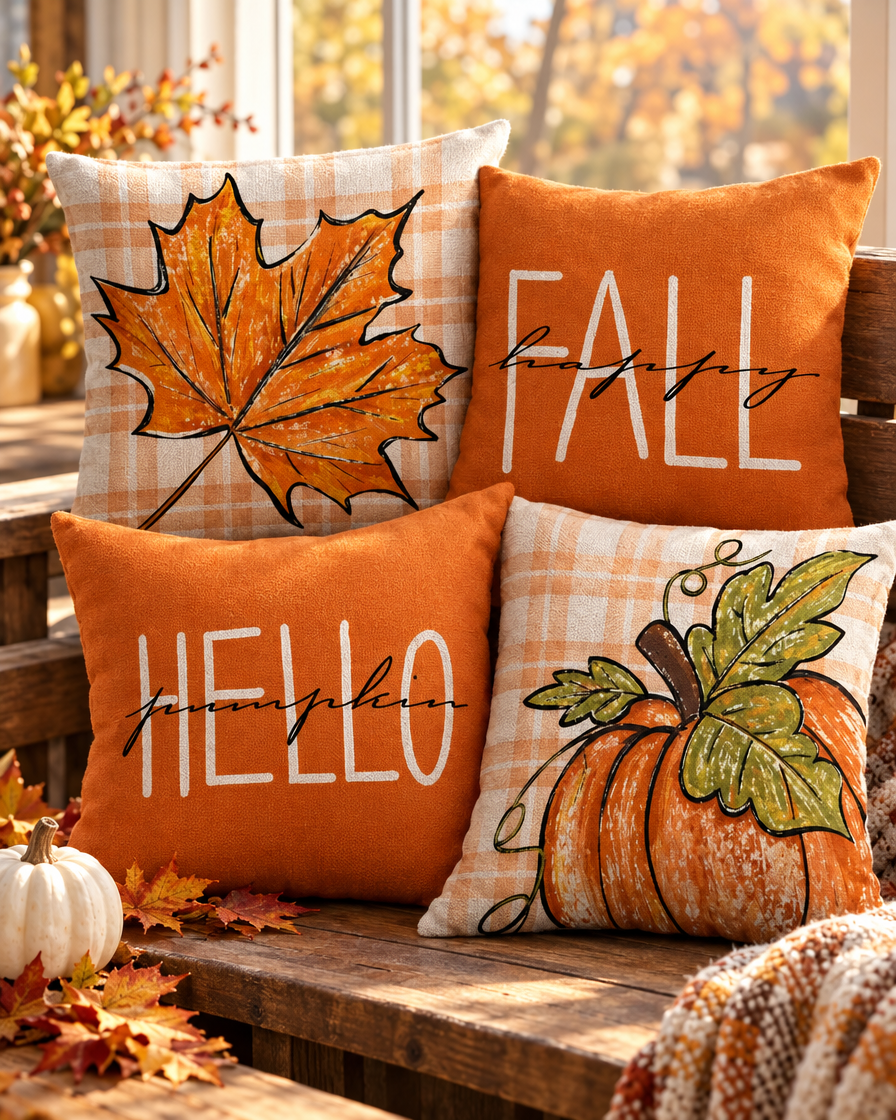 Pumpkin Stripe Pillow Cover Set close-up