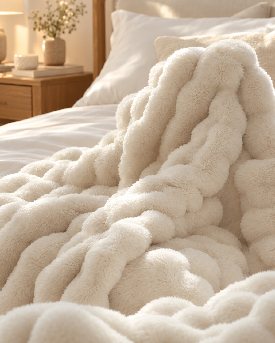 Cozy Faux Rabbit Fleece Blanket texture close-up