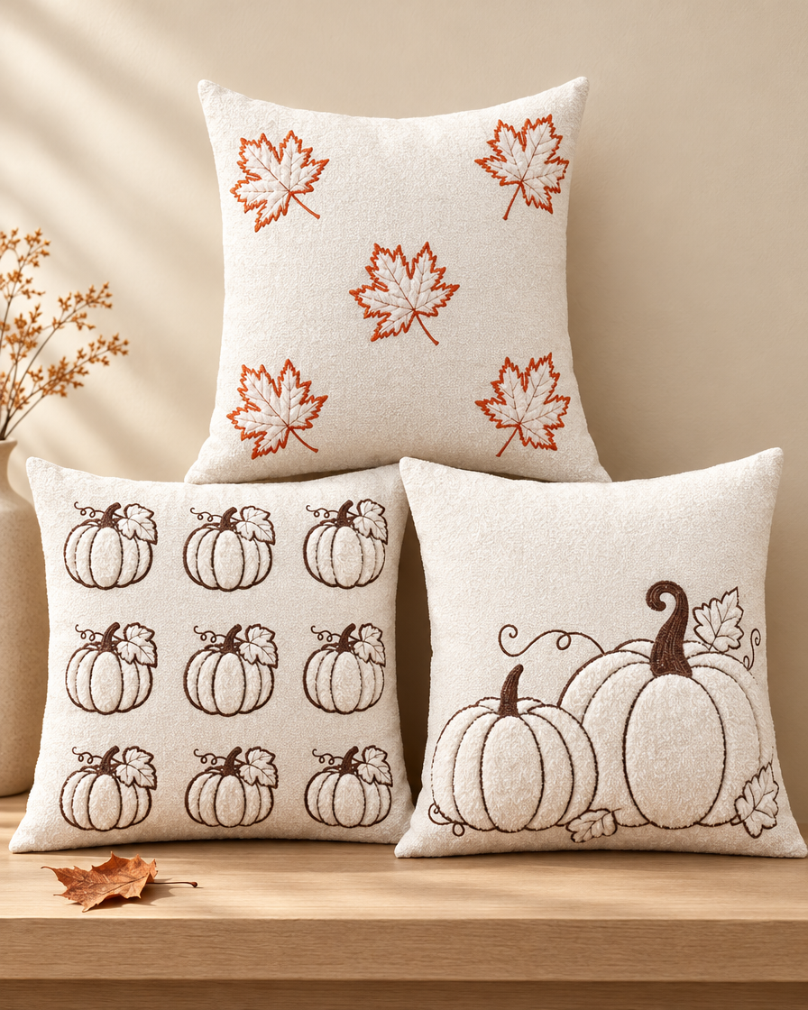Pumpkin Maple Leaf Chenille Pillow studio shot