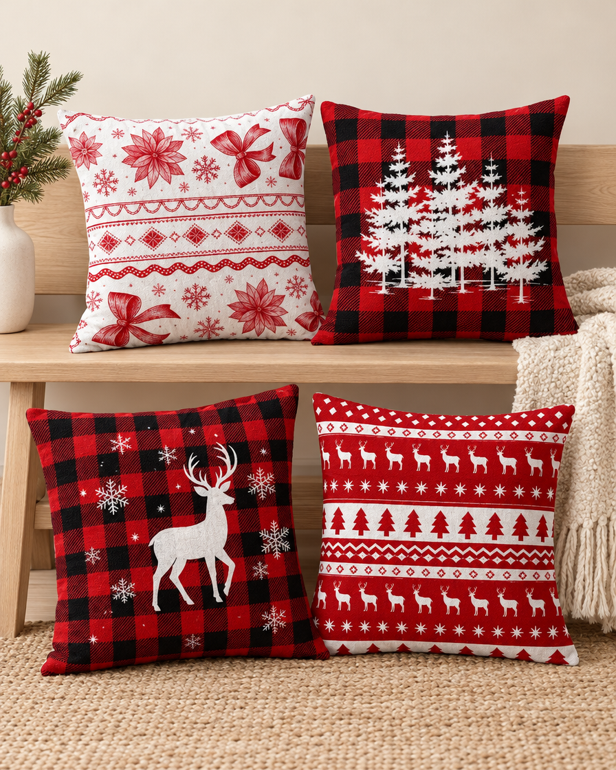 Red Black Plaid Pillow Case studio shot