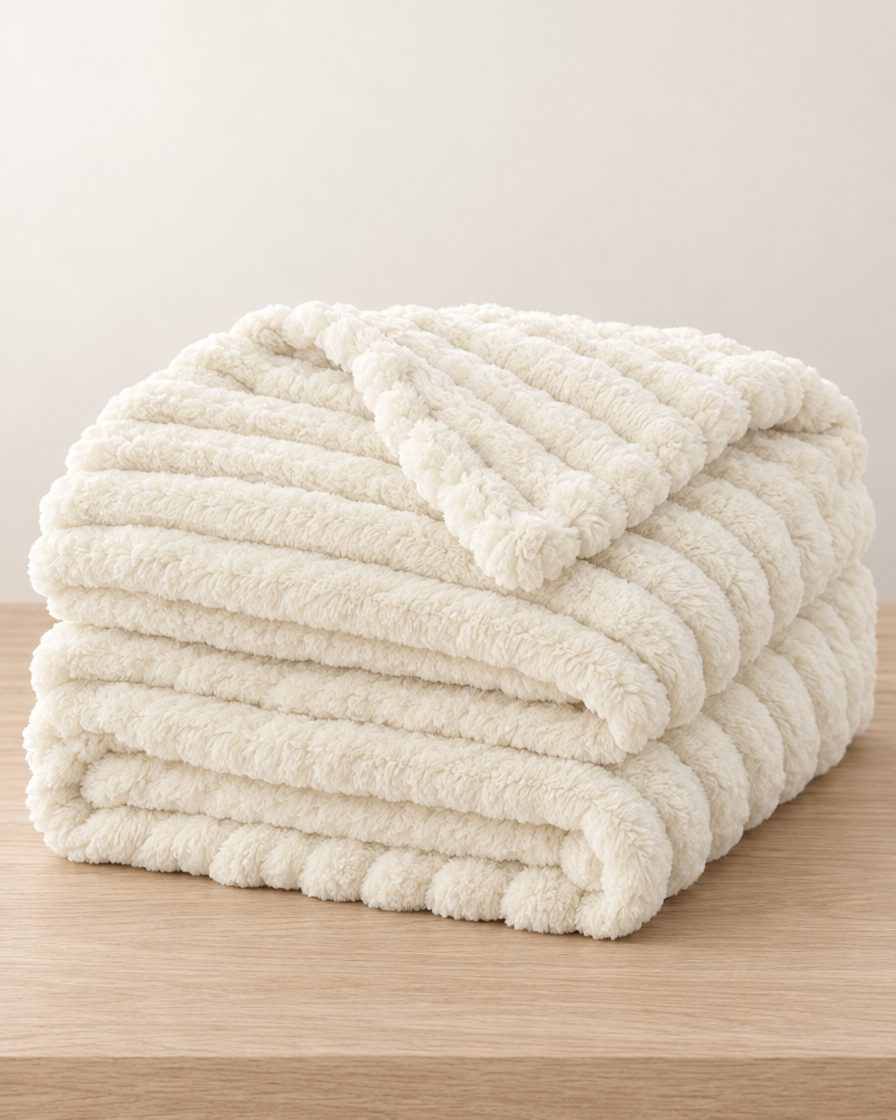 Plush Spandex Striped Blanket folded studio shot