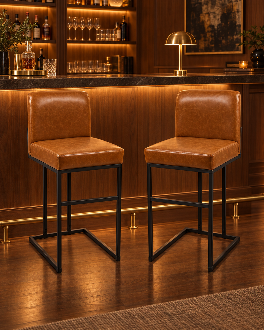 Faux Leather Counter Stools at a home bar