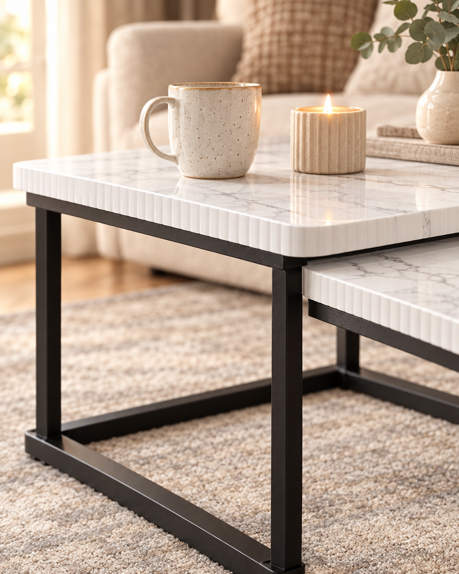 Square Fluted Nesting Tables close-up detail