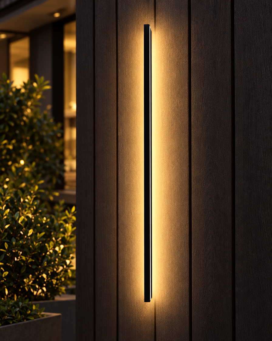 IP65 Garden Porch Wall Light lit at night