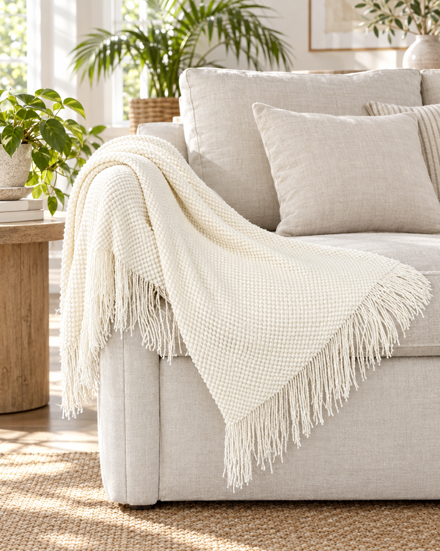 Cooling Summer Throw Blanket on a sofa