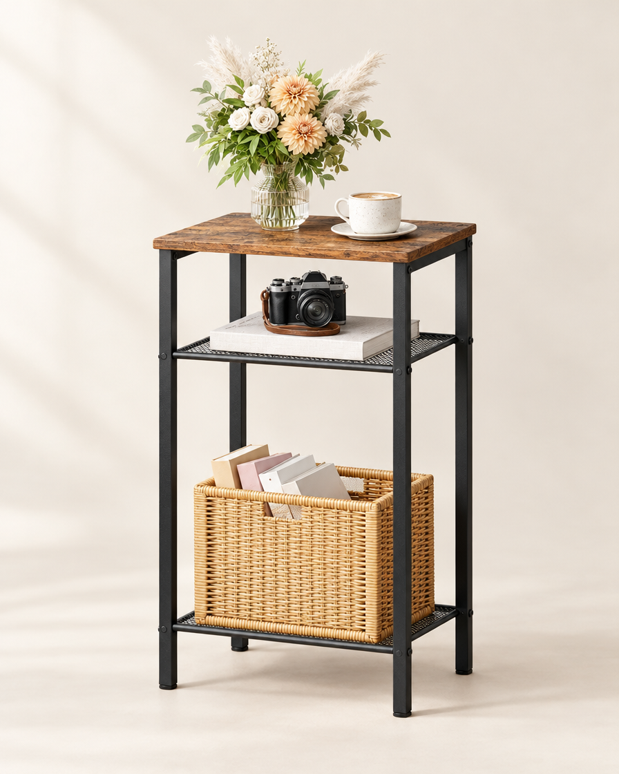 Rustic Metal Frame Side Table studio shot