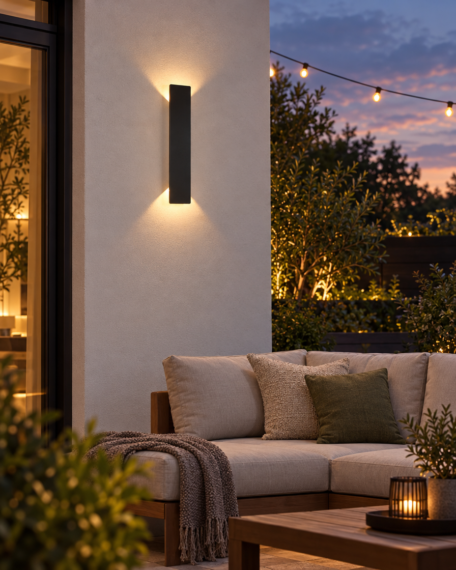 18W Waterproof Outdoor Wall Lamp on a patio