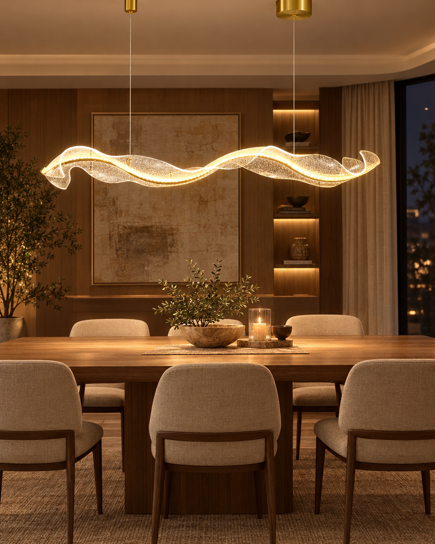 Modern LED Pendant Chandelier over a dining table