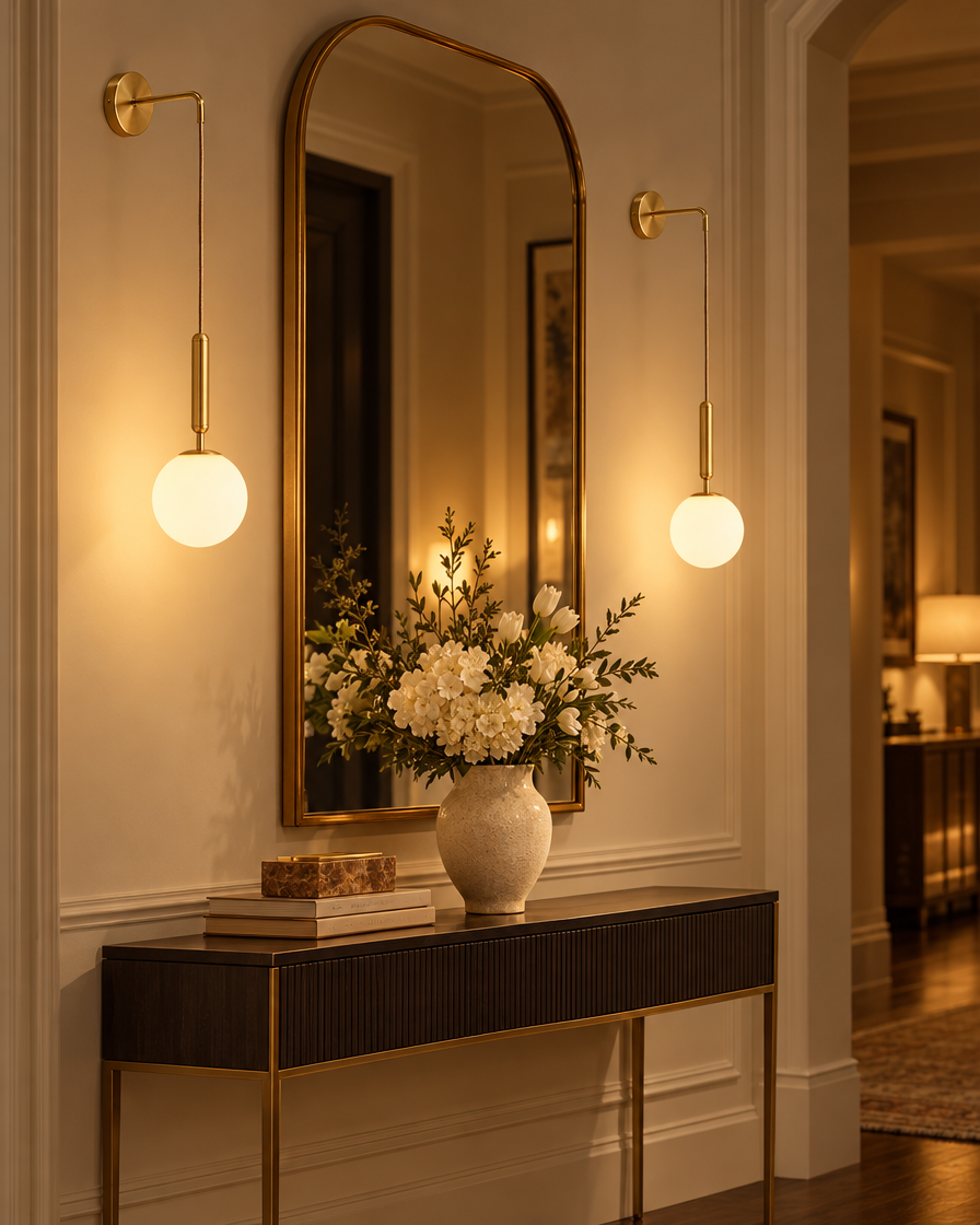 Nordic Luxury Glass Wall Sconce in a hallway